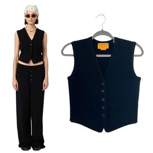 $425 NWOT New Guest In Residence XS Black 100% Cashmere‎ Knit Vest Sleeveless